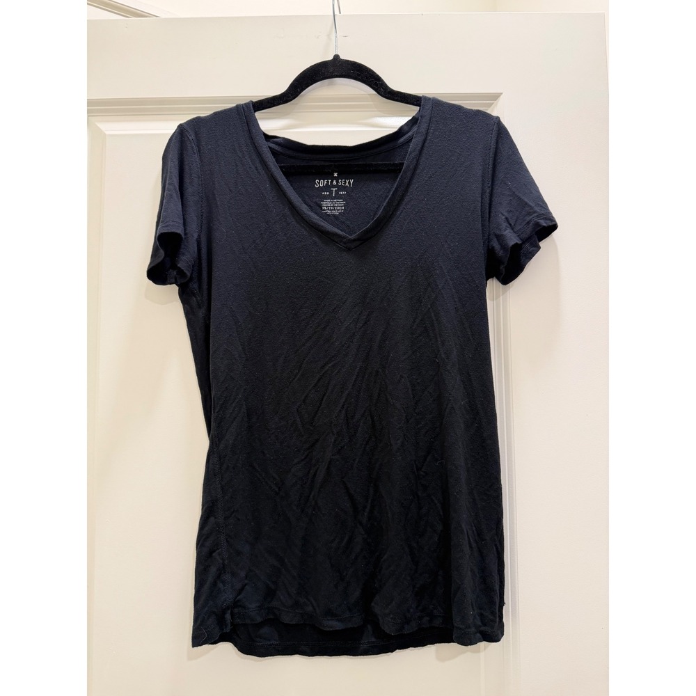 American Eagle Soft & Sexy Black V-Neck Short Sleeve T-Shirt XS